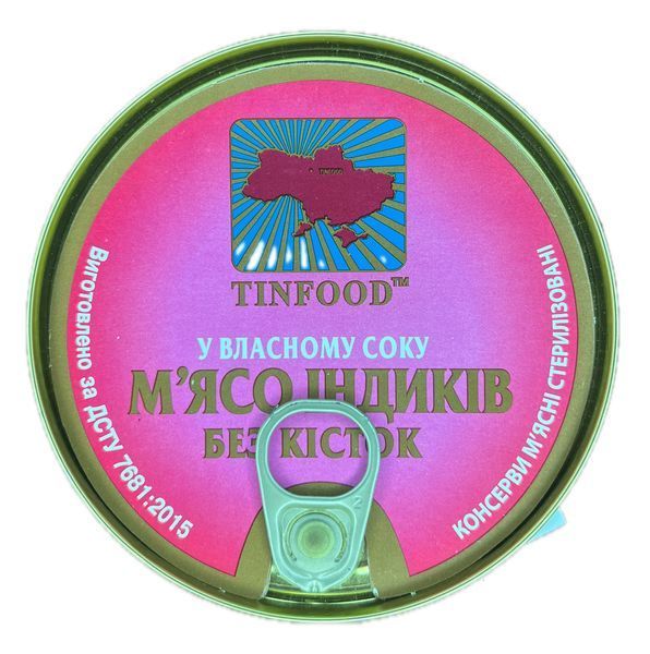 Тушонка індича Tinfood ДСТУ (тушковане м'ясо індиків без кісток) 525 г (TF7344470) 0568 фото