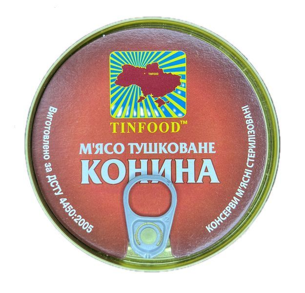 Тушонка з конини Tinfood ДСТУ (Мʼясо тушковане Конина) 525 г (TF6629466) 0433 фото